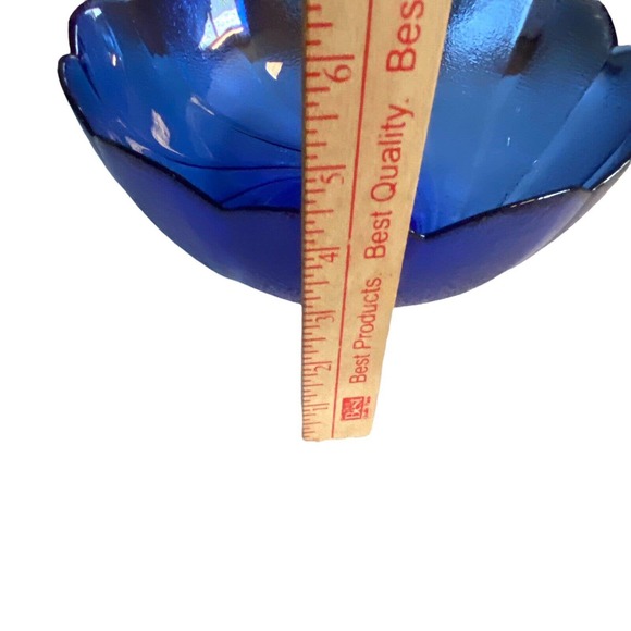 Vintage ARCOROC Cobalt Blue Glass Serving Salad Bowl Swirl Pattern 9" Across - Picture 6 of 8